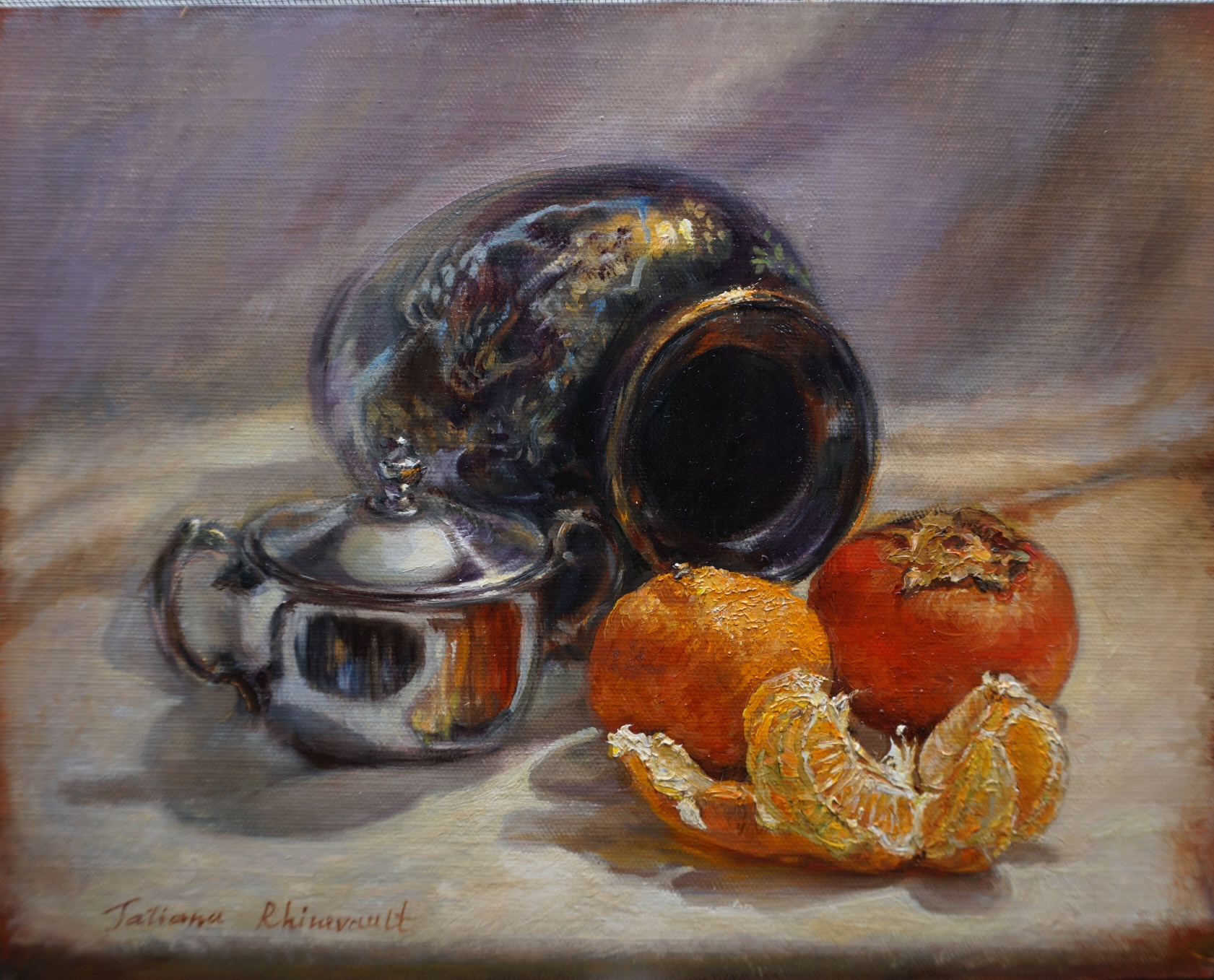 Still life with persimmon and tangerines 